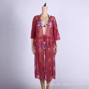 embroidered sun-proof clothing cover up crochet dress beach